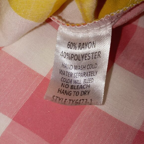 Atikshop Button-Up Shirt Pink & Yellow Gingham Colorblock Front Pocket Womens - Picture 4 of 13